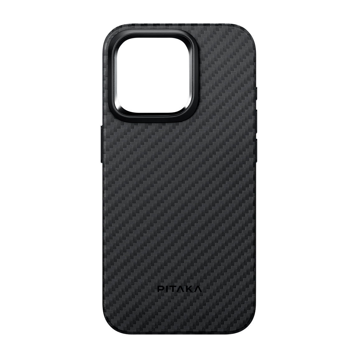 PİTAKA Magsafe Şarj Özellikli İPhone 15 Pro Max 1500D Aramid Fiber Military-Grade Classic Serisi Black-Grey Twill Siyah Kılıf