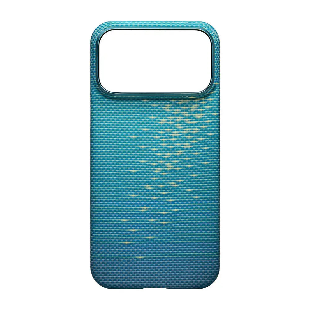 Apple iPhone 17 Pro Max Kılıf M-safe Şarj Özellikli Aramid Fiber Pitaka Glints of Gold Ultra Slim Serisi Mavi Kapak