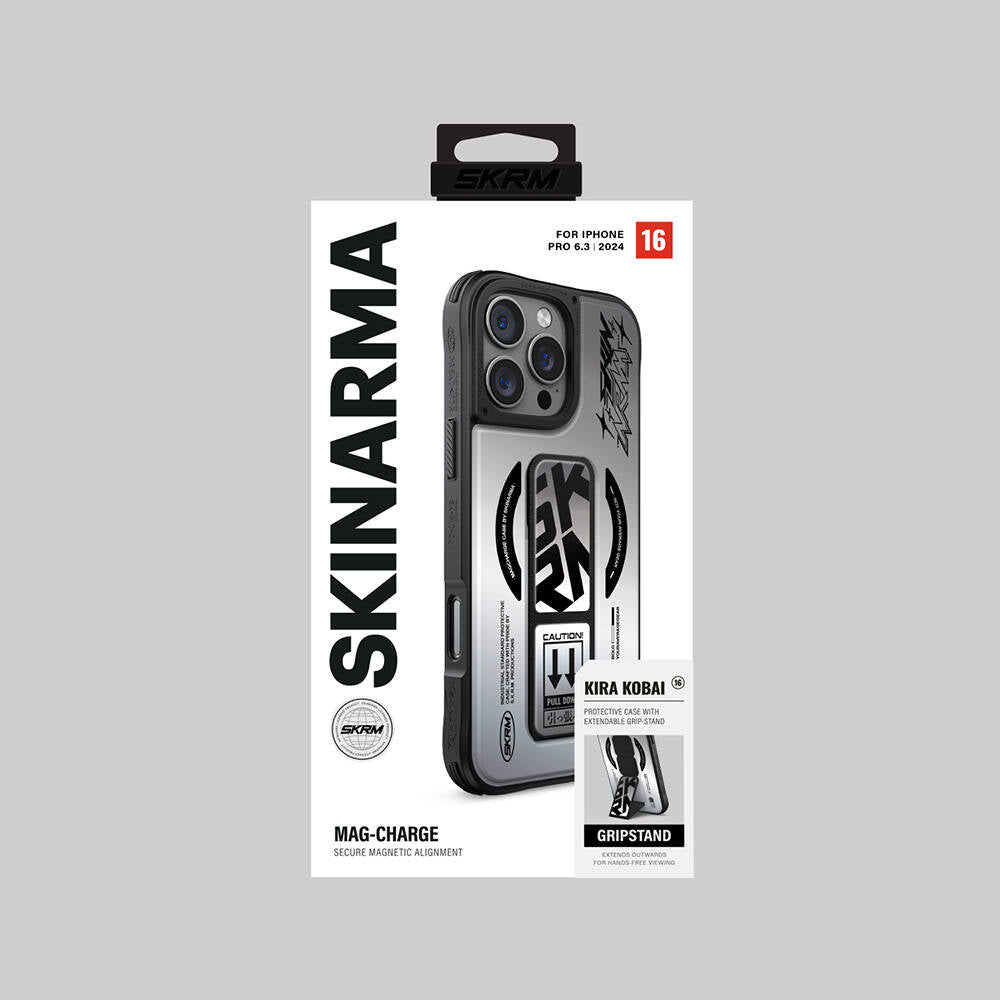 Magsafe Şarj Özellikli Holografik Tasarımlı Standlı Deri Görünümlü Skinarma Kira Kobai Gümüş Kapak - enzaksesuar