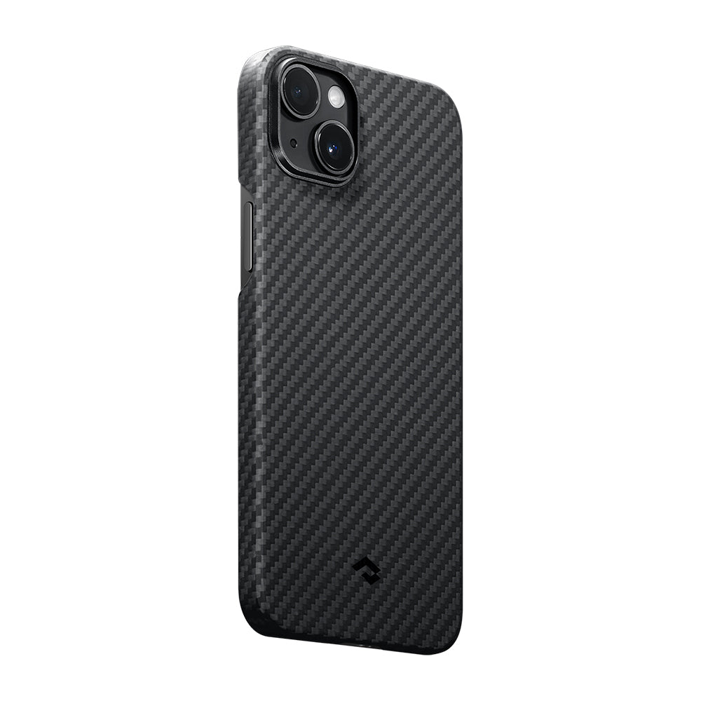 PİTAKA iPhone 15 Plus Magsafe Şarj Özellikli 1500D Aramid Fiber Ultra-Slim Classic Serisi Black-Grey Twill Kılıf