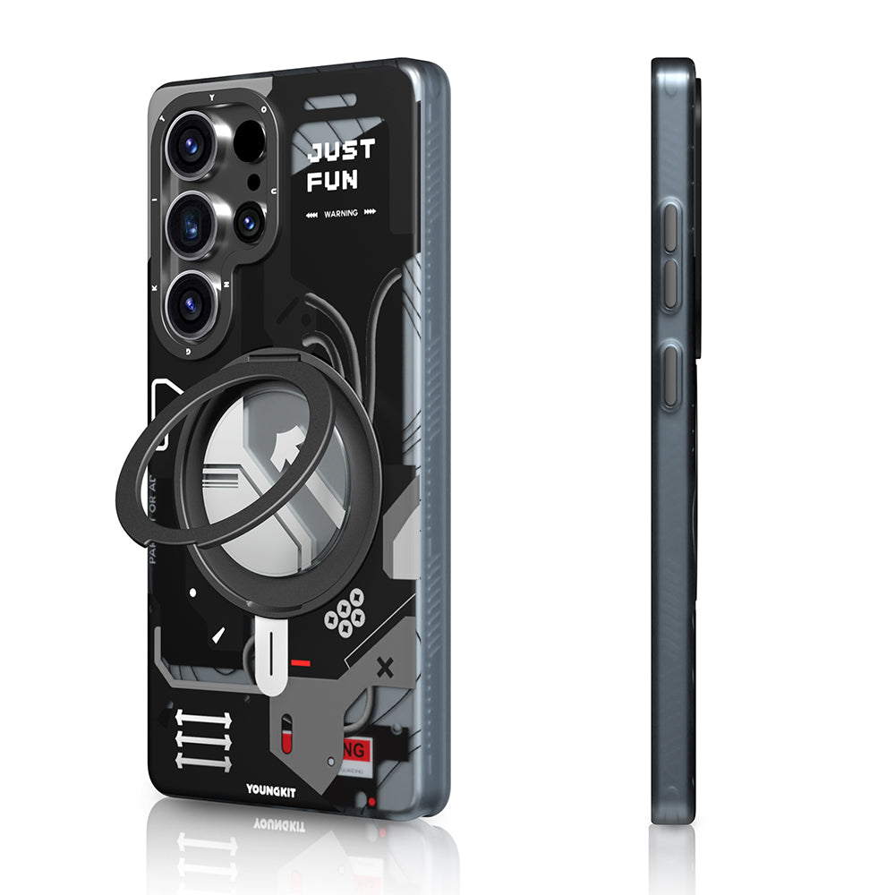 Galaxy S25 Ultra Kılıf Magsafe Şarj Özellikli Youngkit 360° Standlı Starship Serisi Kapak Siyah