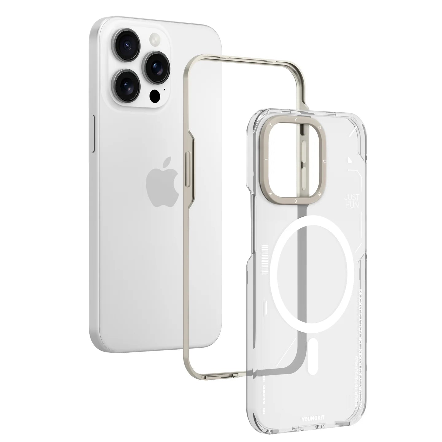 Magsafe Şarj Özellikli Çıkarılabilir Arka Yüzeyli Youngkit Mecha Gold Kapak - enzaksesuar