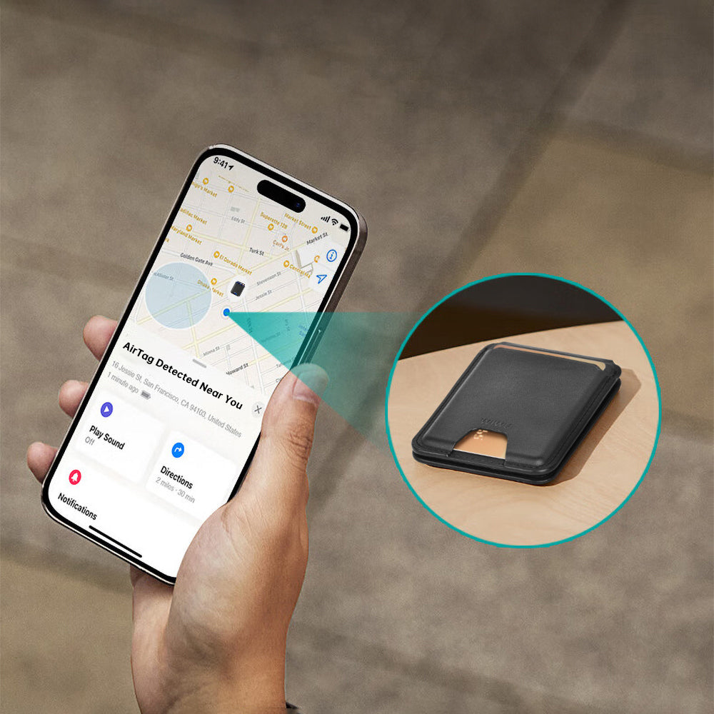 WİWU MW-005 Magnetik Standlı Kartlık Qi Kablosuz Şarj Uyumlu FindMy Özellikli Mag Wallet Siyah