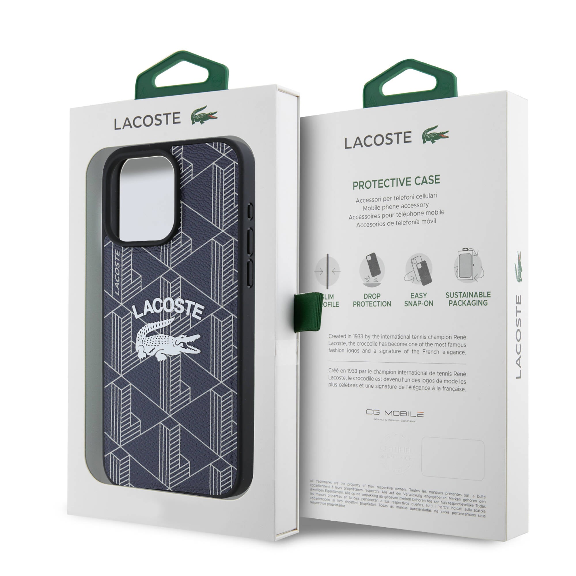 LACOSTE iPhone 16 Pro Orjinal Lisanslı Magsafe Şarj Özellikli Mono Vintage Logo Lacivert Kılıf