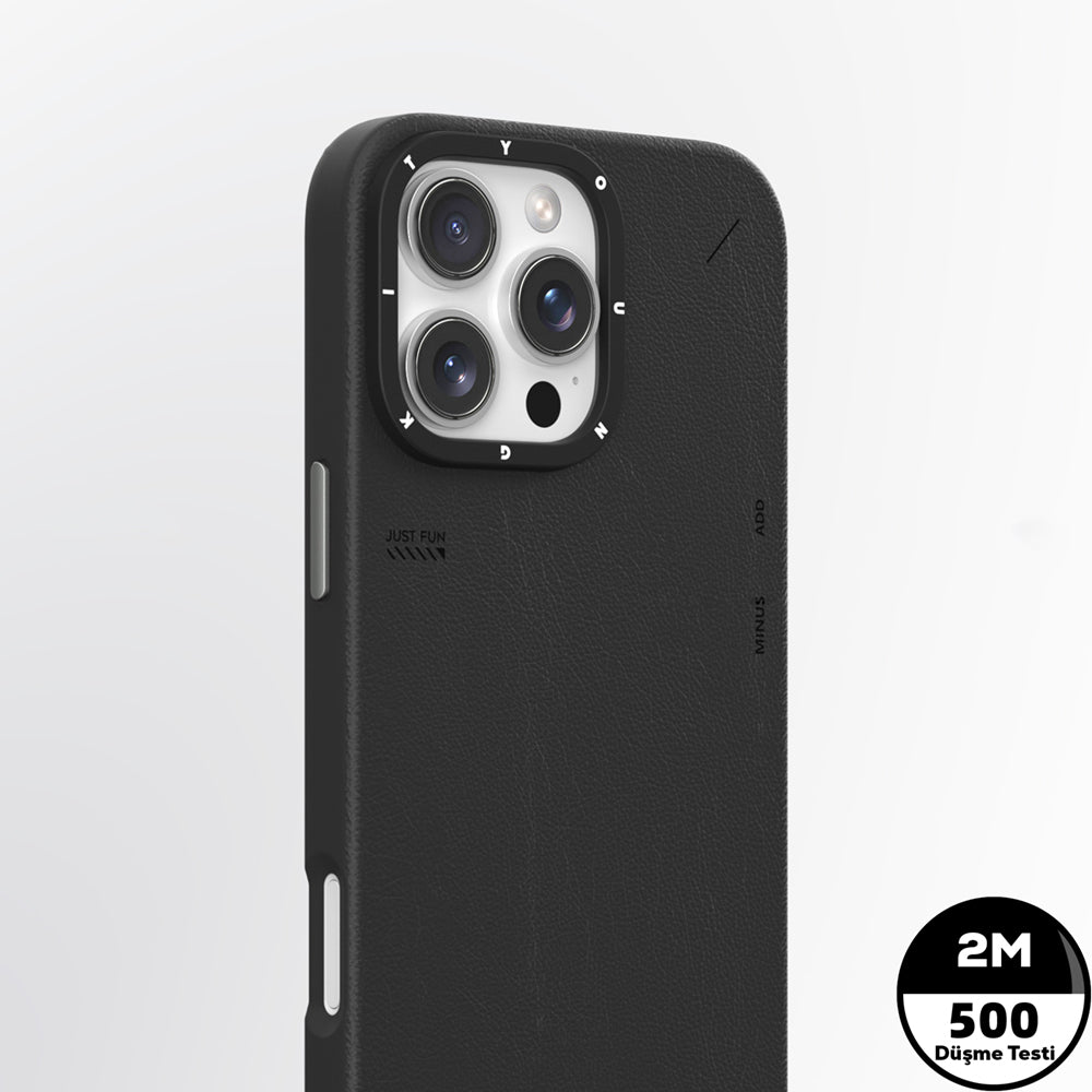 YOUNGKIT iPhone 16 Pro Max Magsafe Şarj Özellikli Basit Mat Deri Desenli Tech Fashion Serisi Siyah Kılıf