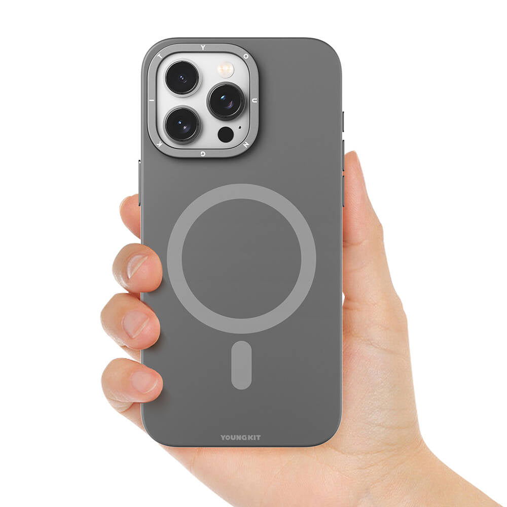 Magsafe Şarj Özellikli Çizilmeye Ve Aşınmaya Dayanıklı Youngkit Velvet Magnet Serisi Gri Kapak - enzaksesuar