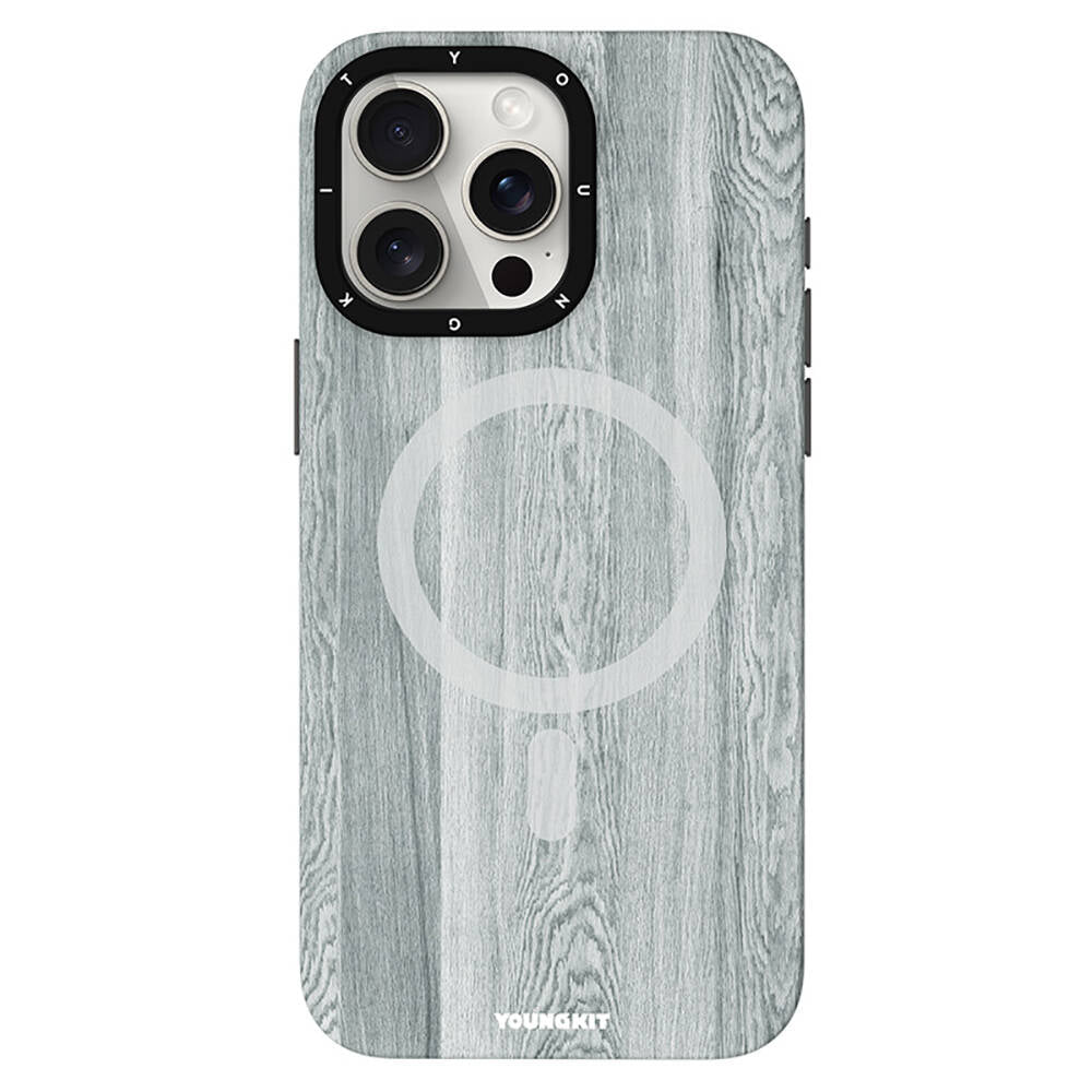 Magsafe Şarj Özellikli Sararmaya Dayanıklı Youngkit Wood Forest Serisi Gri Kapak - enzaksesuar