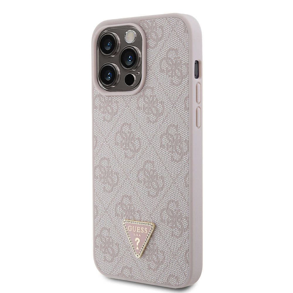 Guess Orjinal Lisanslı PU Deri Taşlı Üçgen Logo 4G Desenli Strass Pembe Kapak - enzaksesuar