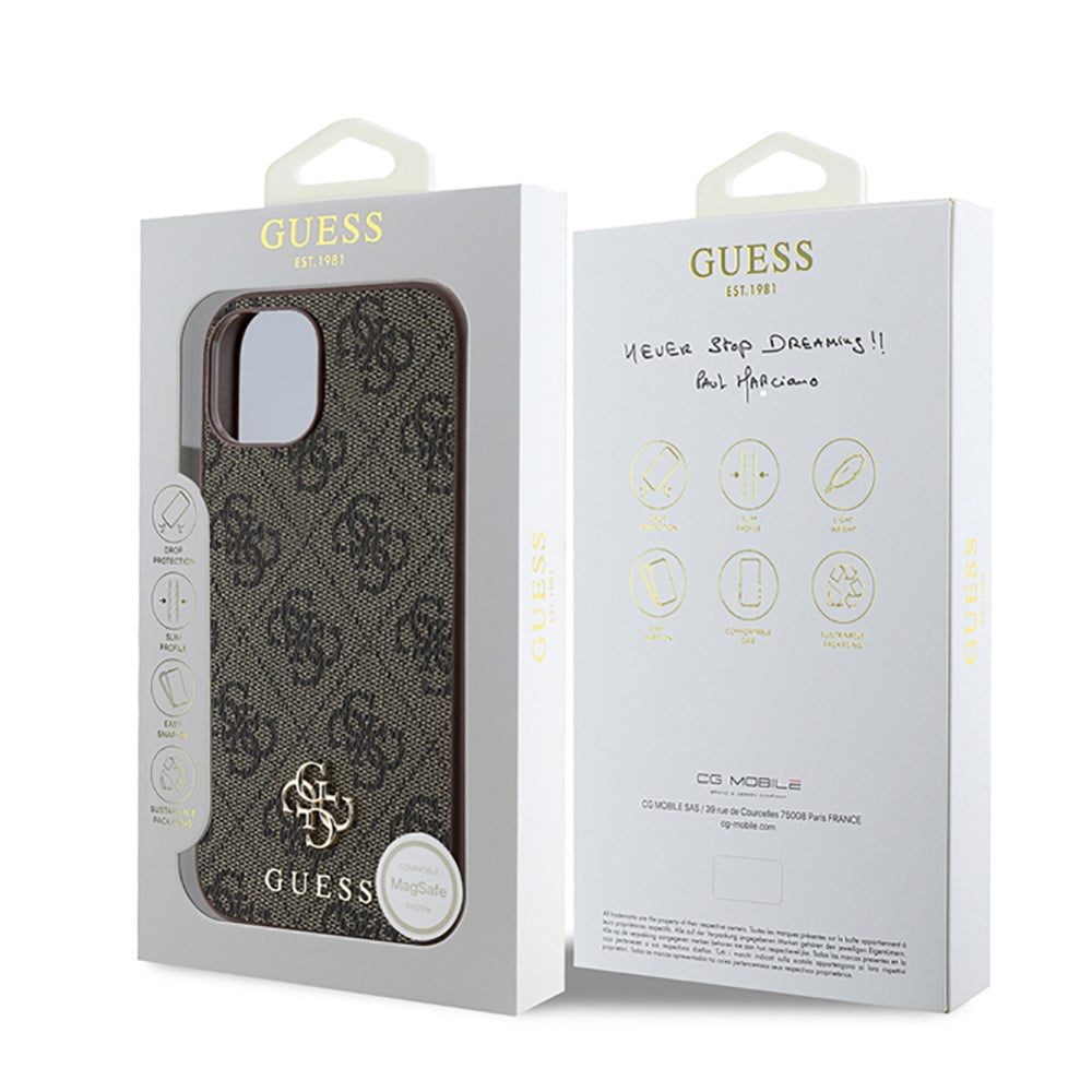 GUESS iPhone 15 Orjinal Lisanslı Magsafe Şarj Özellikli Small 4G Classic Kahverengi Kılıf