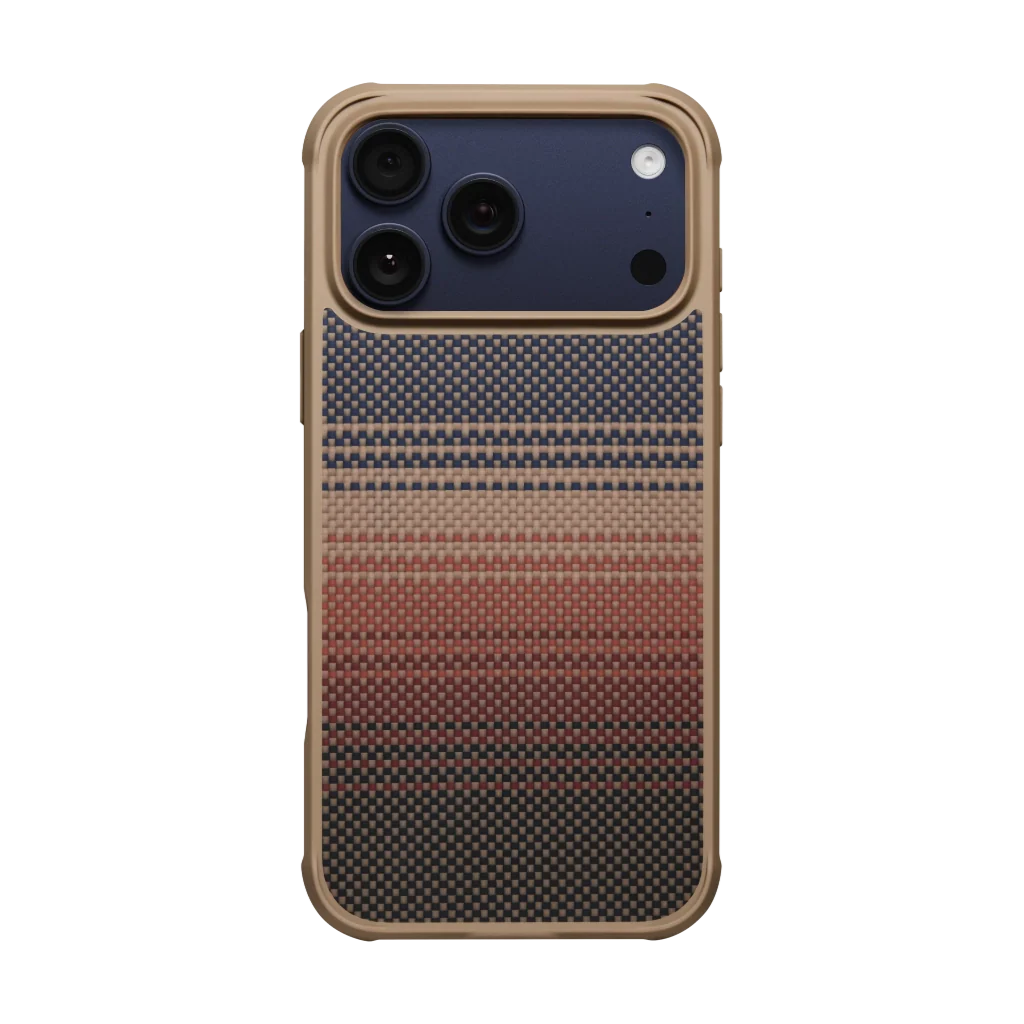 Apple iPhone 17 Pro Max Kılıf M-safe Şarj Özellikli Pitaka Tactile Woven Sunset-Moonrise Aramid Pro Guard Serisi Kapak Kahverengi