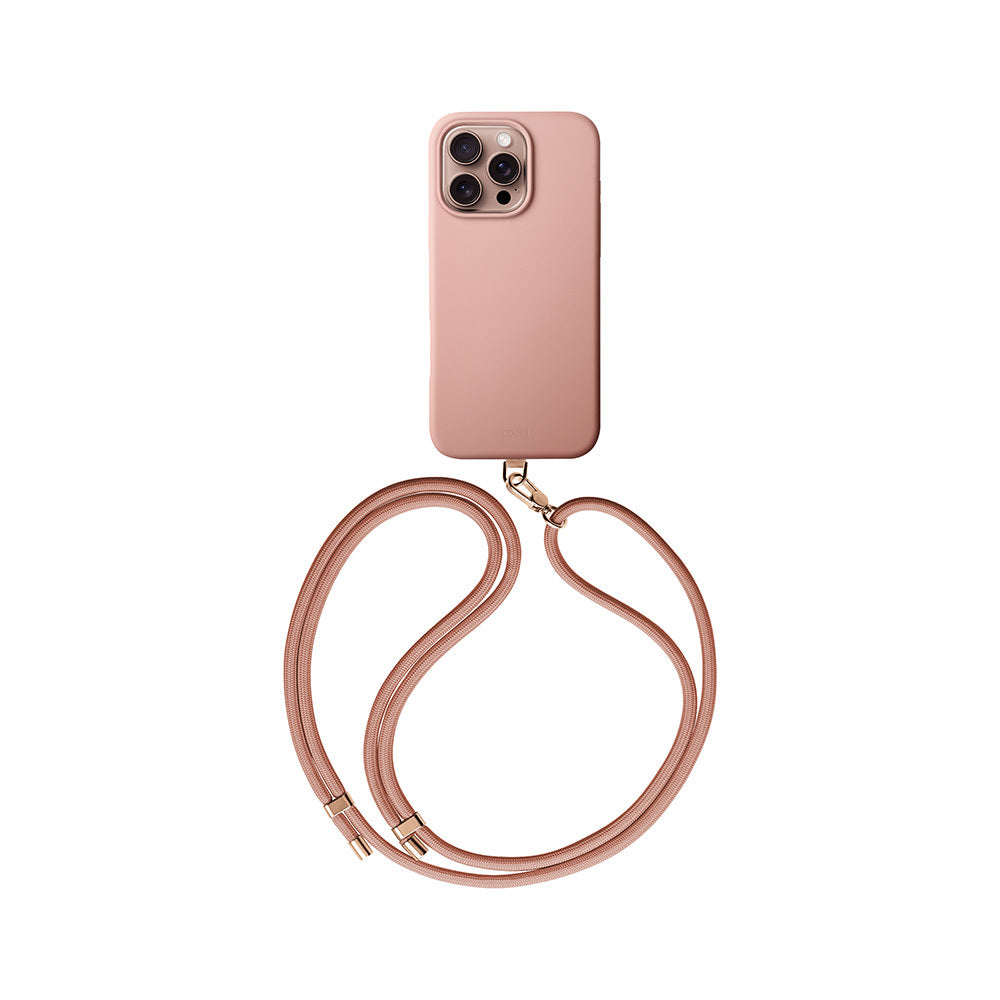 COEHL iPhone 16 Pro Magsafe Şarj Özellikli Soft Arka Yüzey Askı İpli Creme Pembe Kılıf