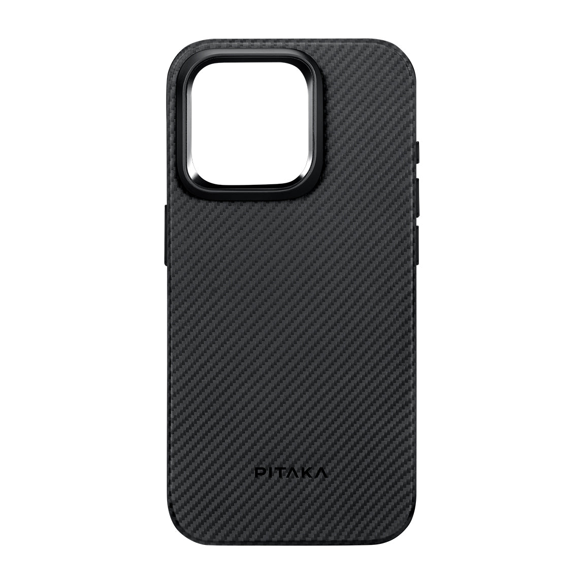 PİTAKA Magsafe Şarj Özellikli İPhone 15 Pro Max 600D Aramid Fiber Military-Grade Classic Serisi Black-Grey Twill Kapak