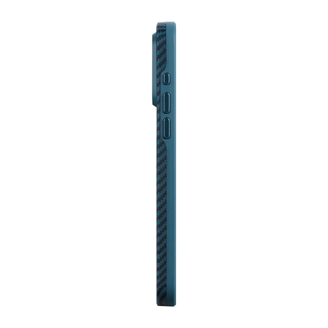 PİTAKA Magsafe Şarj Özellikli İPhone 15 Pro Max 1500D Aramid Fiber Military-Grade Classic Serisi Black-Grey Twill Mavi Kılıf