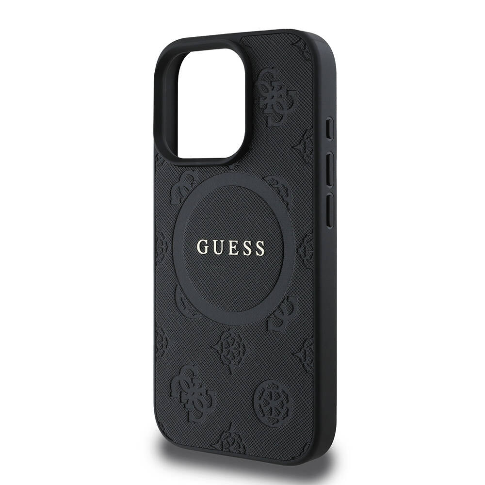 GUESS Orjinal Lisanslı iPhone 16 Pro Magsafe Şarj Özellikli Yazı Logolu Saffiano Peony Kılıf