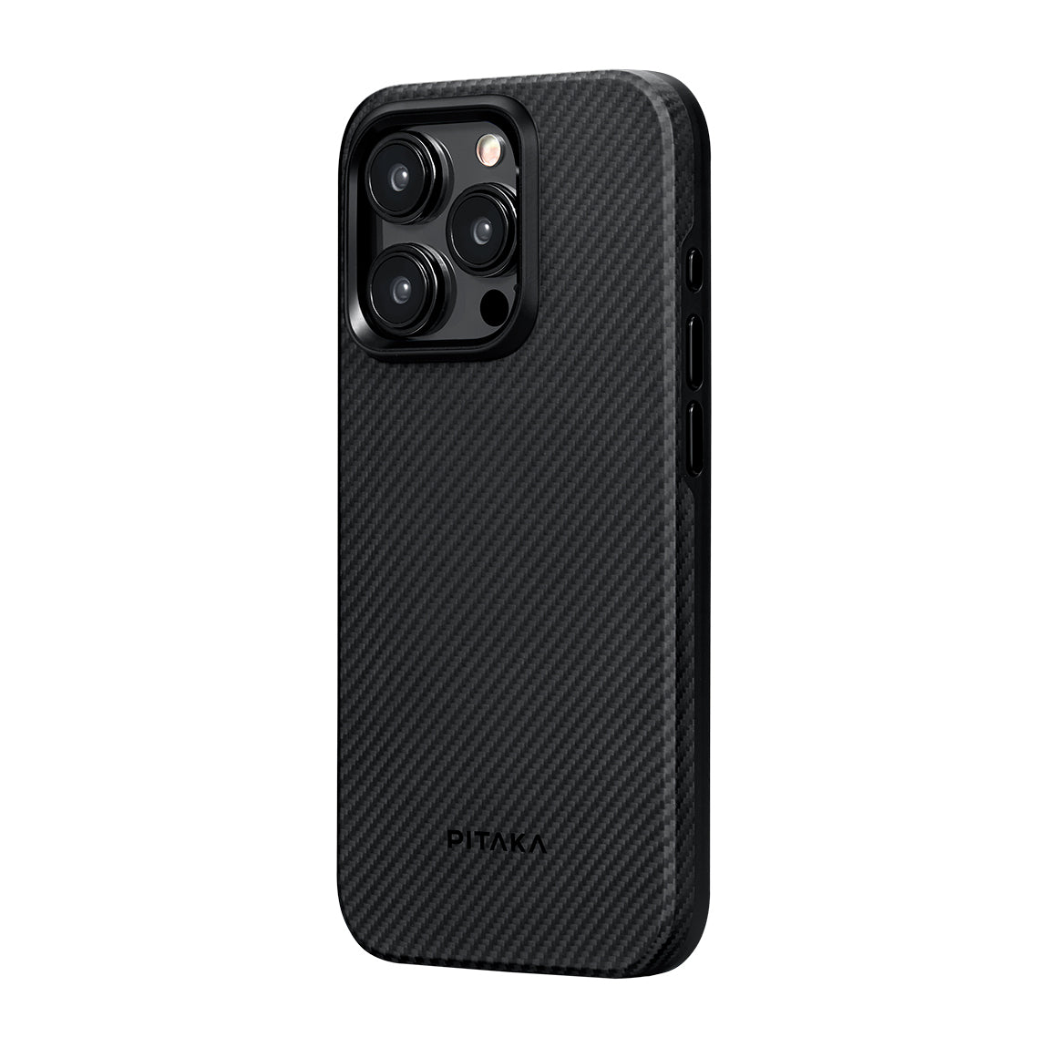 PİTAKA Magsafe Şarj Özellikli İPhone 15 Pro Max 600D Aramid Fiber Military-Grade Classic Serisi Black-Grey Twill Kapak