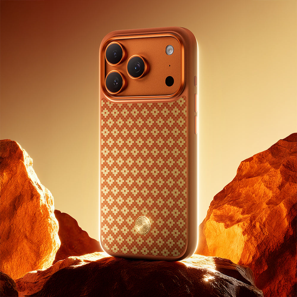 Apple iPhone 17 Pro Max Kılıf M-Safe Şarj Özellikli Benks ArmorPro ArmorGrid Serisi Kevlar Kapak Açık Turuncu