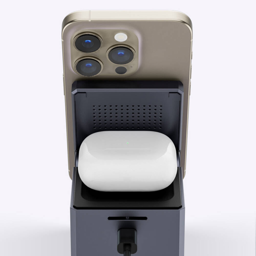 WİWU Wi-W030 Small Square Küp Tasarımlı Telefon & Akıllı Saat & Kulaklık İçin 15W 3in1 Kablosuz Şarj Standı