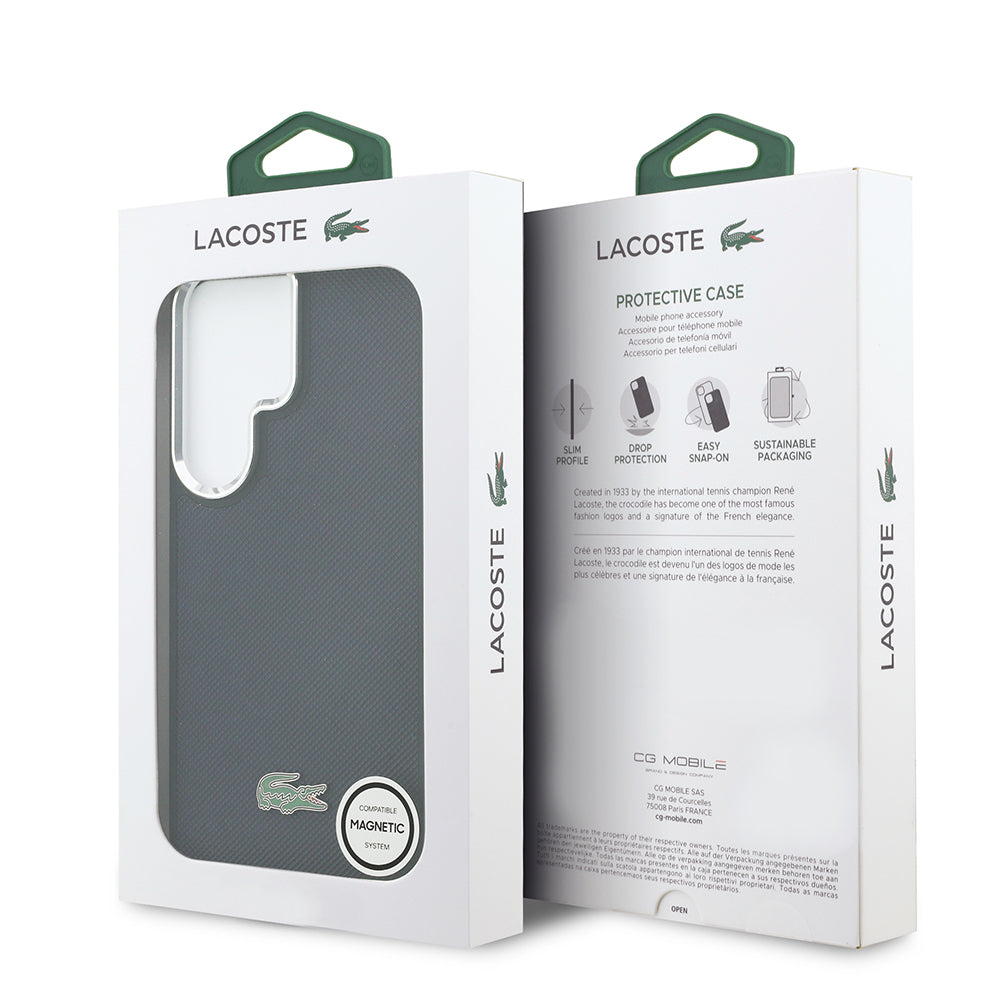 Galaxy S26 Ultra Kılıf Lacoste Orjinal Lisanslı PU Pike Desenli Arka Yüzey İkonik Timsah Metal Logolu Kapak Lacivert