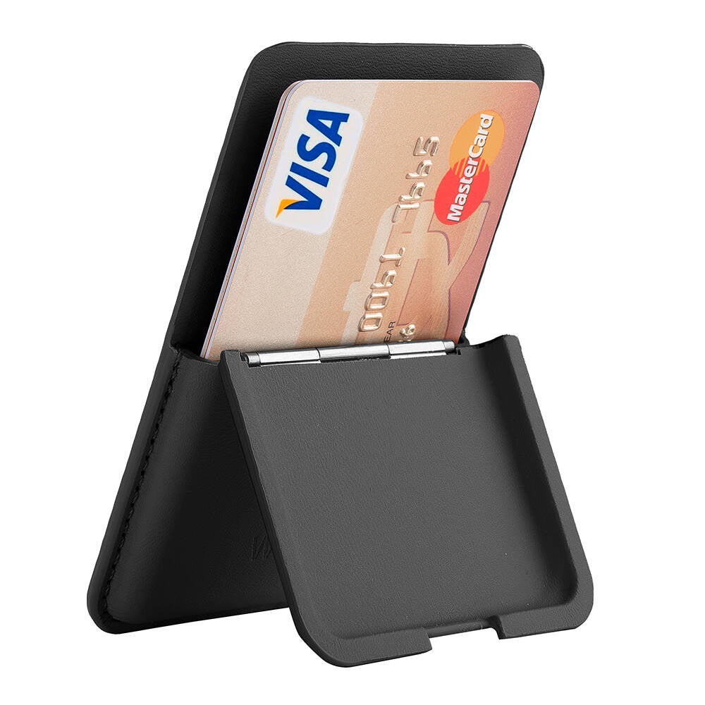 Wiwu MW-001 Pop-Up Sade Tasarımlı 3 Hazneli PU Magnetik Standlı Siyah Kartlık - enzaksesuar