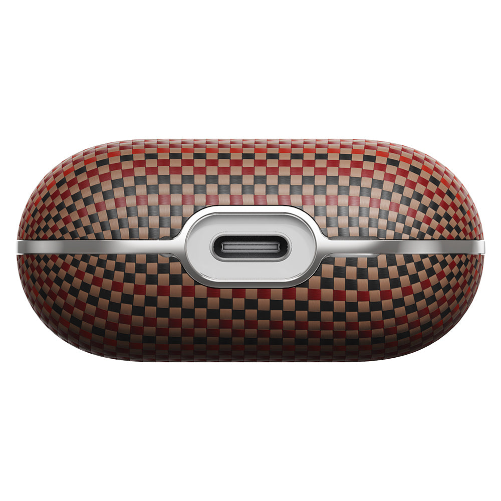 Apple Airpods Pro 2 Kılıf Aramid Fiber Pitaka Tactile Woven Sunset-Moonrise Serisi Sunset Kapak Kahverengi
