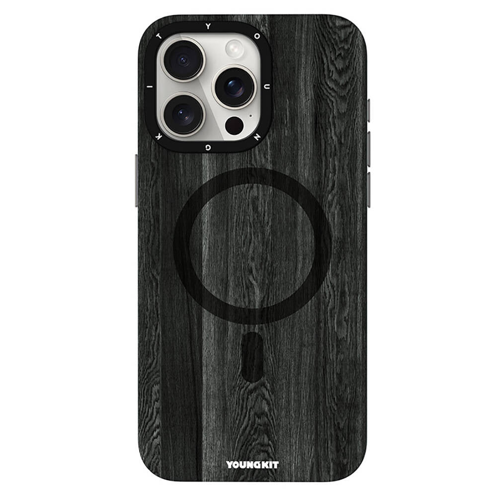Magsafe Şarj Özellikli Sararmaya Dayanıklı Youngkit Wood Forest Serisi Siyah Kapak - enzaksesuar