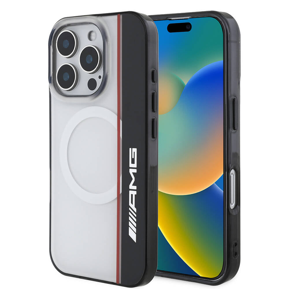 MERCEDES-BENZ - AMG iPhone 16 Pro Max Orjinal Lisanslı Magsafe Şarj Özellikli IML Baskı Logolu Çift Katmanlı Bow Lines Beyaz Kılıf