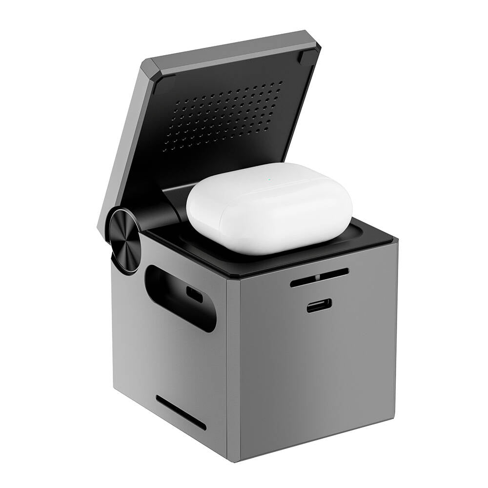 WİWU Wi-W030 Small Square Küp Tasarımlı Telefon & Akıllı Saat & Kulaklık İçin 15W 3in1 Kablosuz Şarj Standı