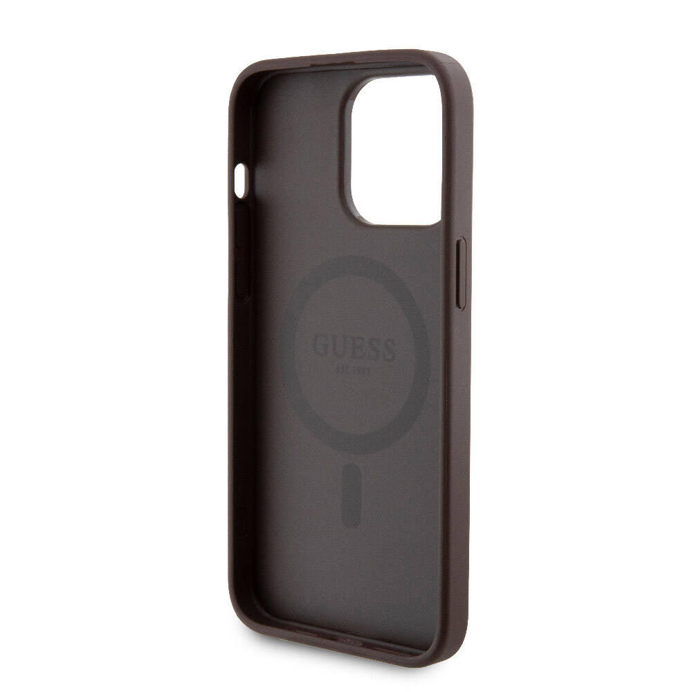 Guess Orjinal Lisanslı Magsafe Şarj Özellikli Yazı Logolu 4G Desenli Kahverengi Kapak +  Kahverengi Powerbank 5000mAh 2in1 Set - enzaksesuar