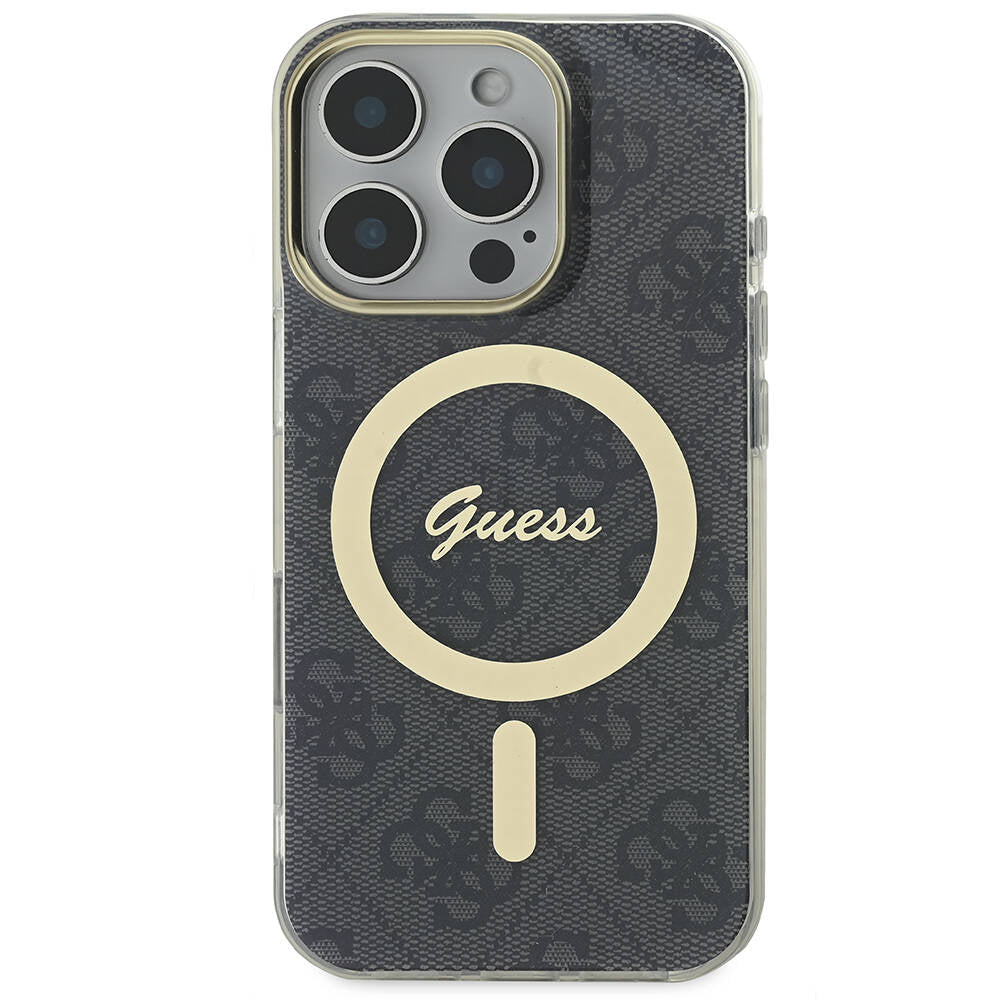 GUESS Orjinal Lisanslı iPhone 16 Pro Max Orjinal Lisanslı Magsafe Şarj Özellikli Yazı Logolu 4G Desenli Siyah Kılıf