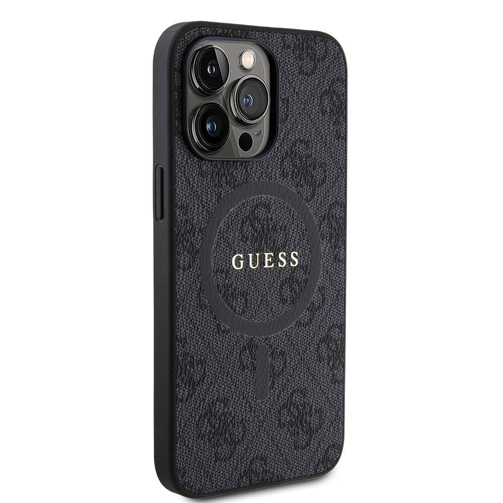 Guess Orjinal Lisanslı Magsafe Şarj Özellikli 4G Desenli Yazı Logolu Siyah Kapak - enzaksesuar