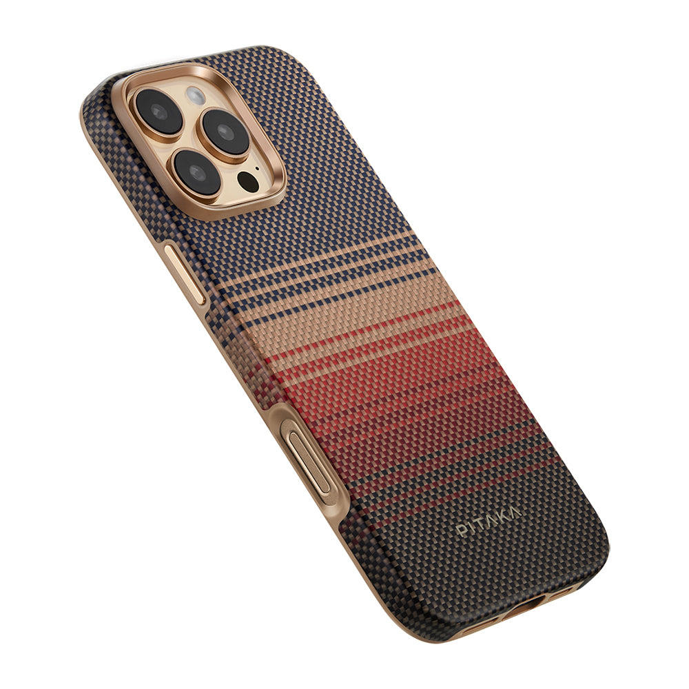 PİTAKA Magsafe Şarj Özellikli İPhone 16 Pro Max Aramid Fiber Pitaka Military-Grade Sunset-Moonrise Serisi Sunset Kılıf