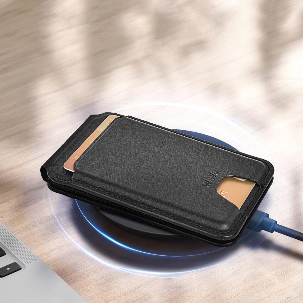 WİWU MW-005 Magnetik Standlı Kartlık Qi Kablosuz Şarj Uyumlu FindMy Özellikli Mag Wallet Kahverengi