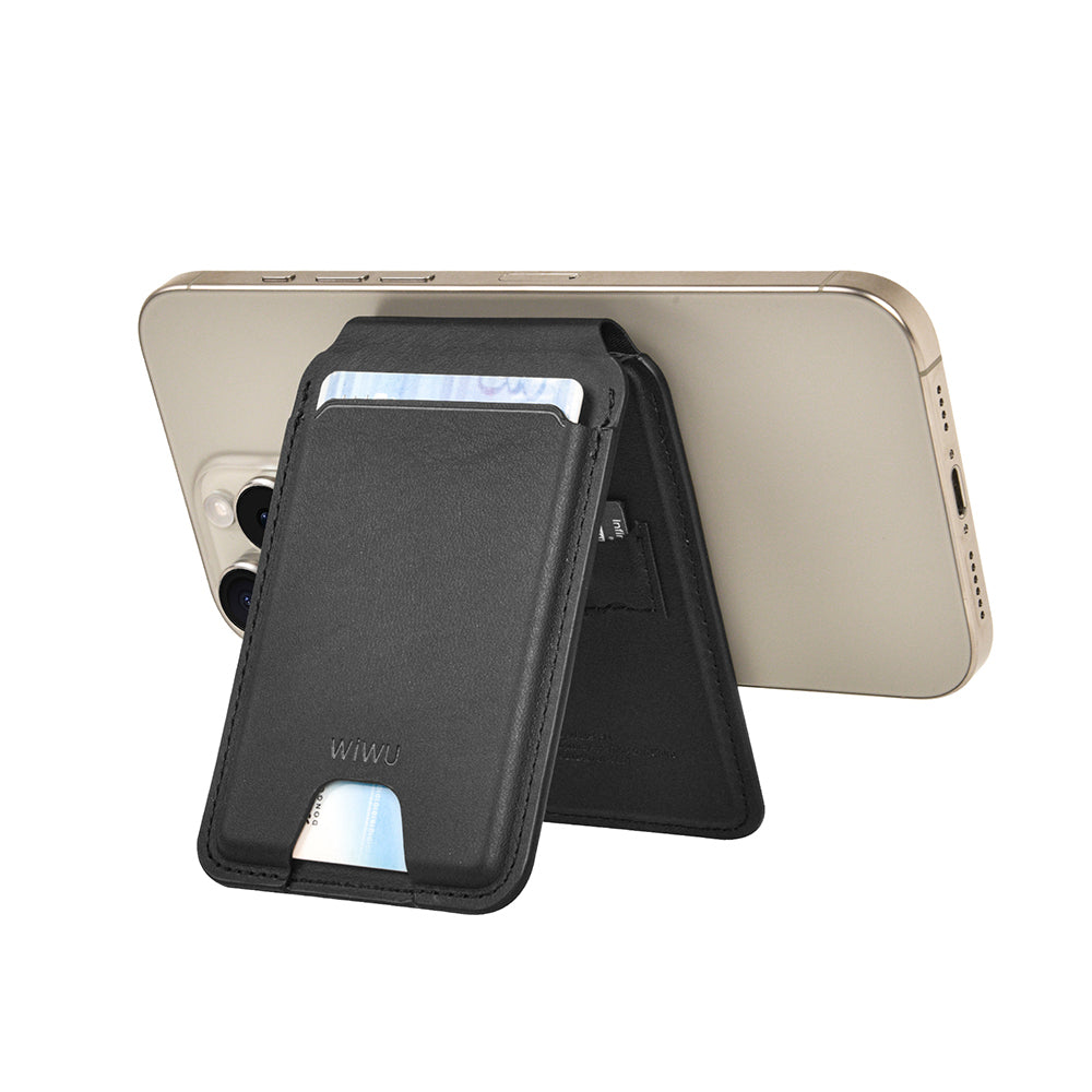 WİWU MW-005 Magnetik Standlı Kartlık Qi Kablosuz Şarj Uyumlu FindMy Özellikli Mag Wallet Siyah