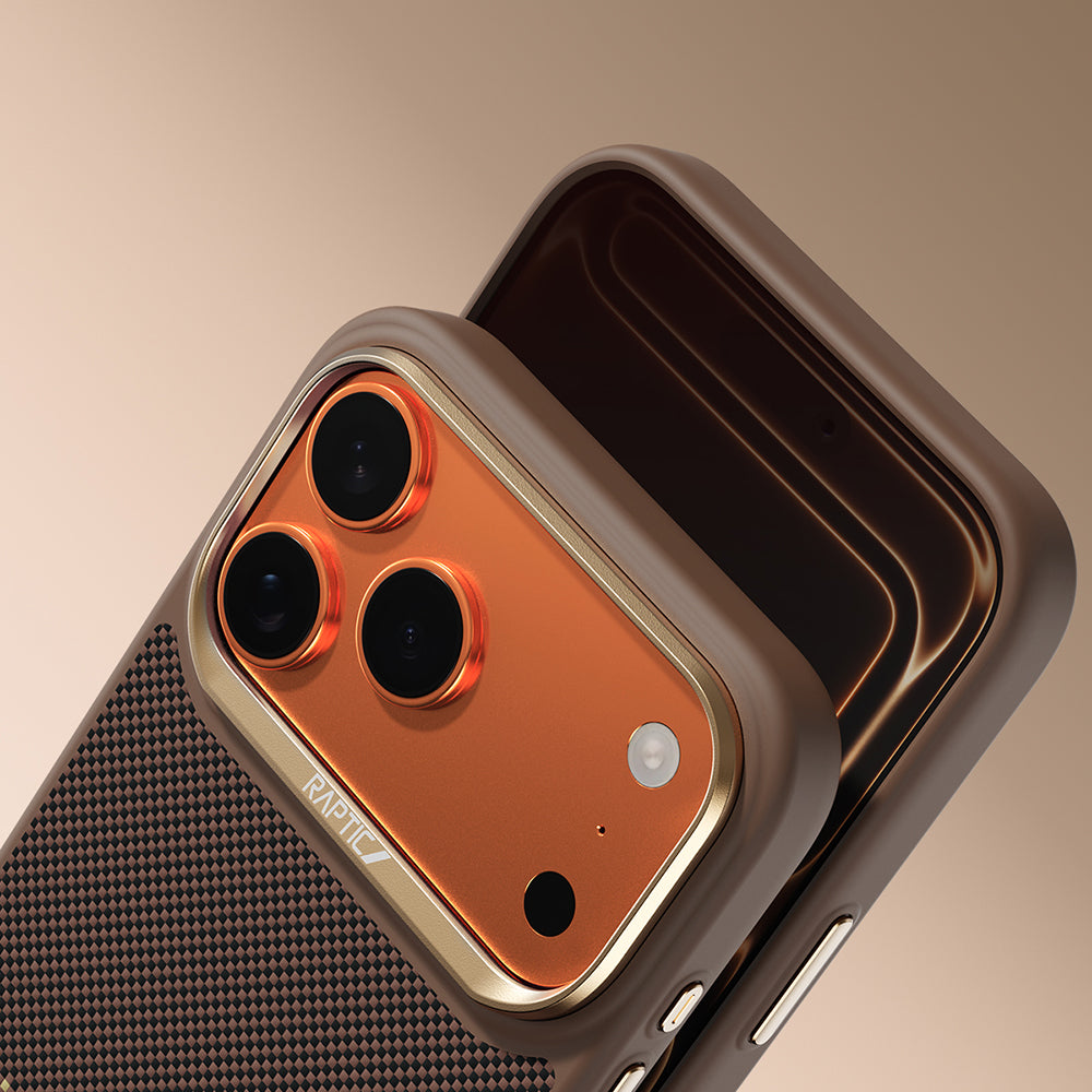 Apple iPhone 17 Pro Max Kılıf M-safe Şarj Özellikli Raptic Aramid Dual Serenity Serisi Kapak Kahverengi