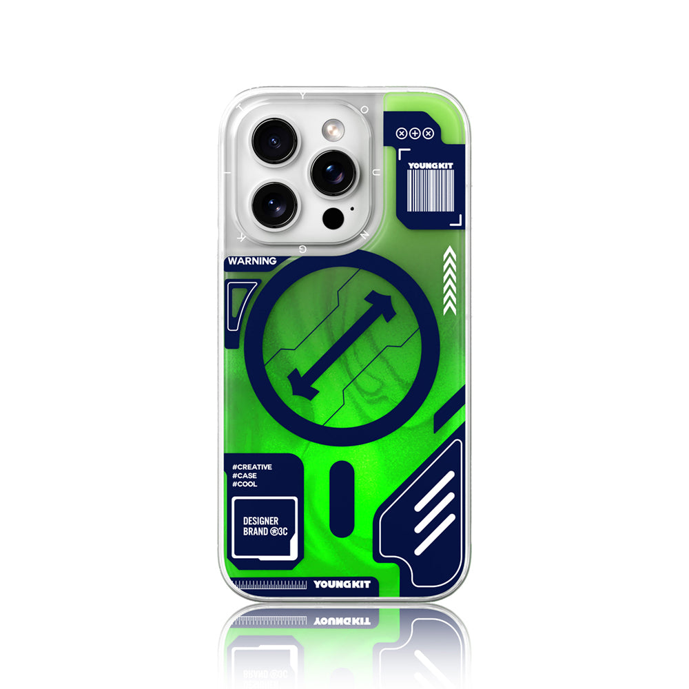 YOUNGKİT iPhone 16 Pro Max Magsafe Şarj Özellikli Parlak Kumlu Sıvılı Tasarımlı Galaxy Fantasy Serisi Yeşil Kılıf