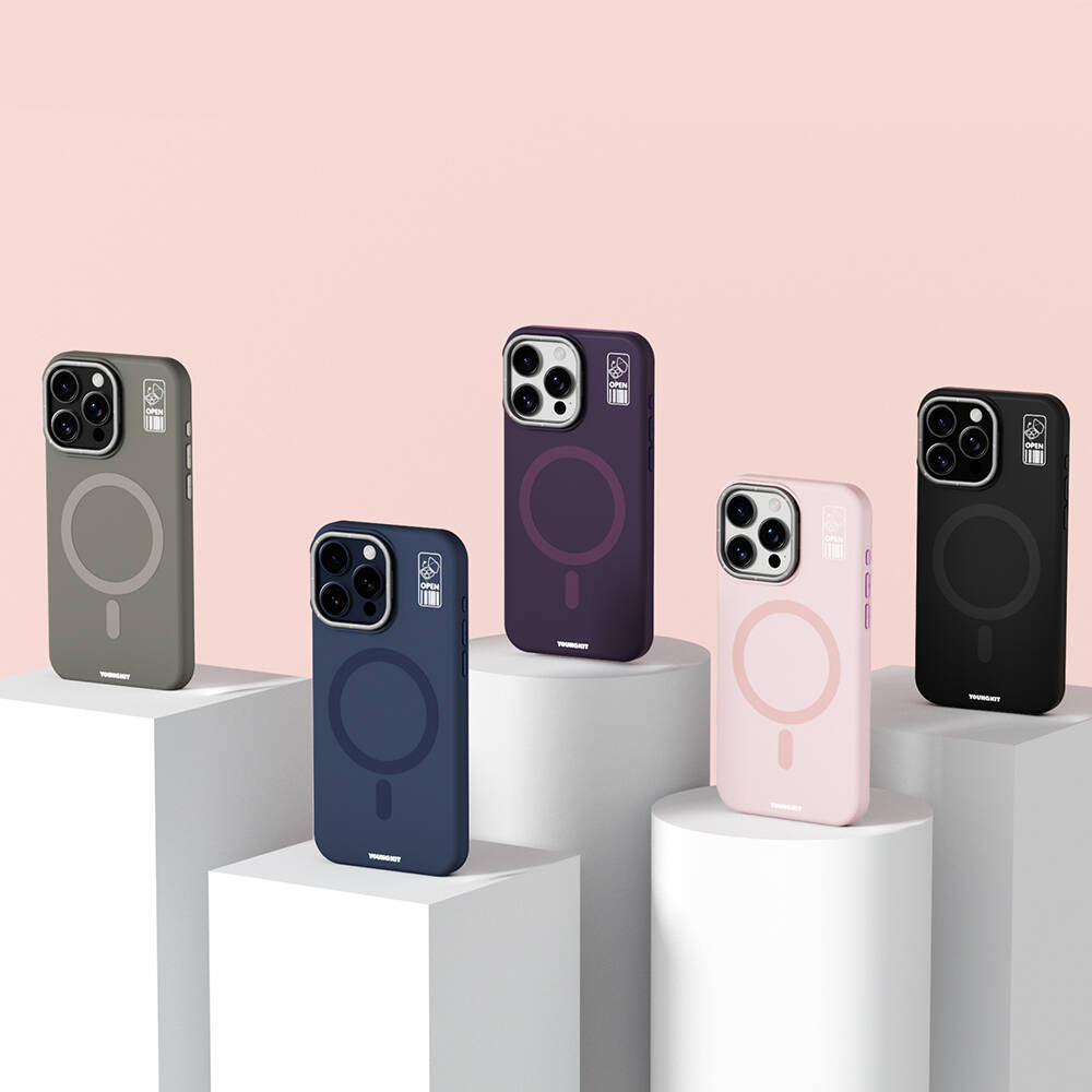 Magsafe Şarj Özellikli Kamera Standlı Silikon Youngkit Bitty Cream Gri Kapak - enzaksesuar