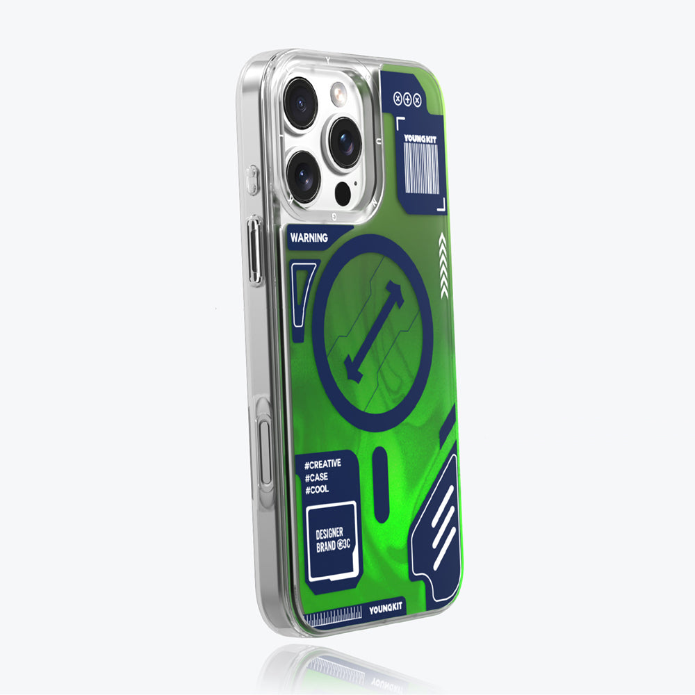 YOUNGKİT iPhone 16 Pro Max Magsafe Şarj Özellikli Parlak Kumlu Sıvılı Tasarımlı Galaxy Fantasy Serisi Yeşil Kılıf