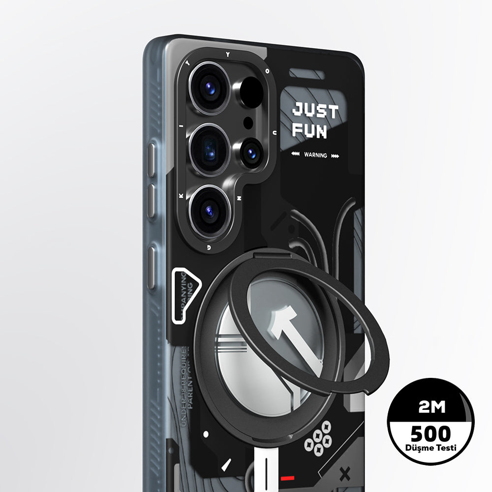 Galaxy S25 Ultra Kılıf Magsafe Şarj Özellikli Youngkit 360° Standlı Starship Serisi Kapak Siyah
