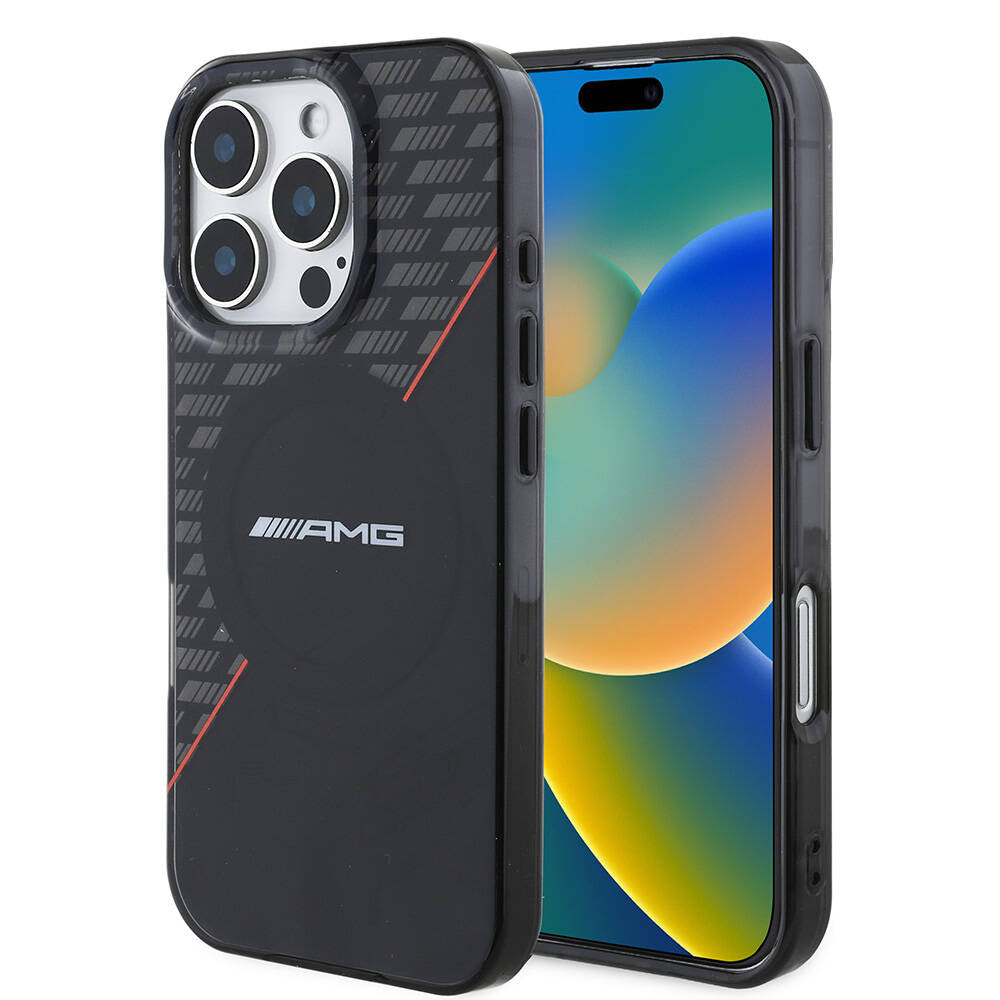 MERCEDES-BENZ - AMG iPhone 16 Pro Orjinal Lisanslı Magsafe Şarj Özellikli Çift Katmanlı Kırmızı Çapraz Çizgili Kılıf