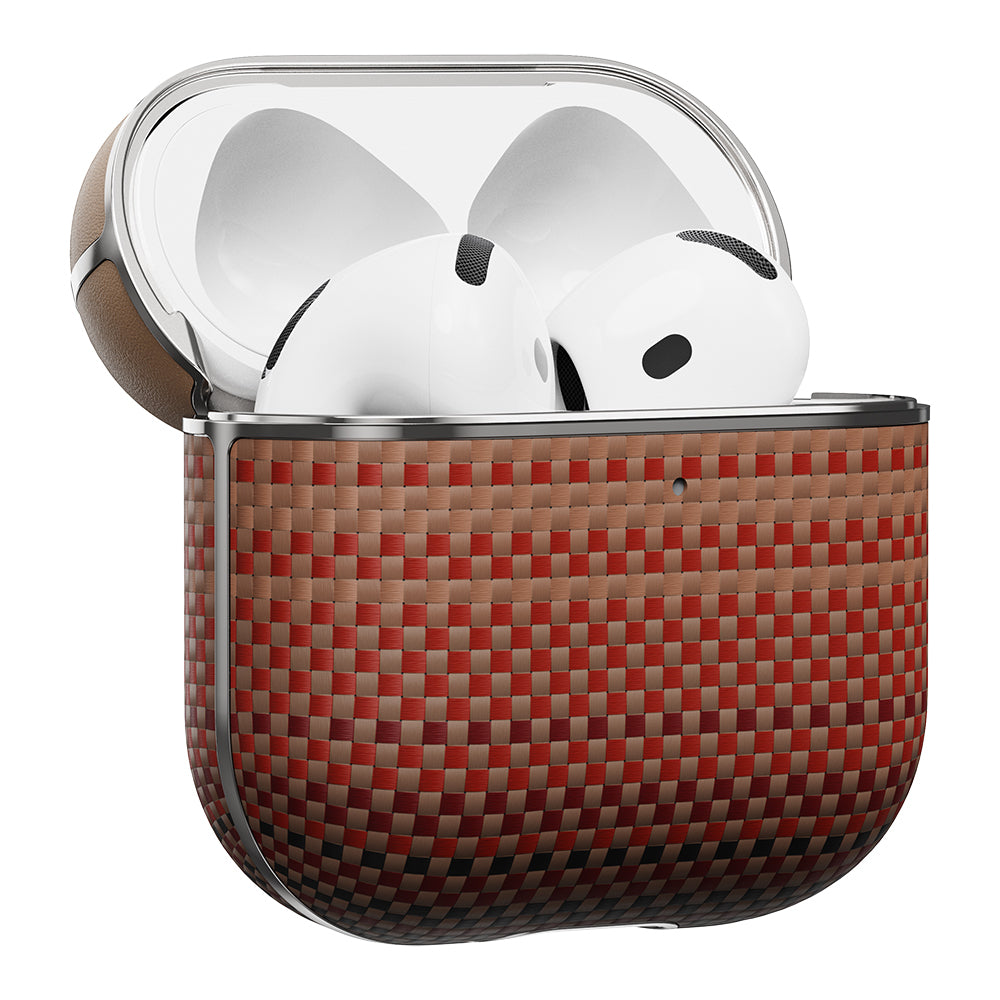 Apple Airpods Pro 2 Kılıf Aramid Fiber Pitaka Tactile Woven Sunset-Moonrise Serisi Sunset Kapak Kahverengi