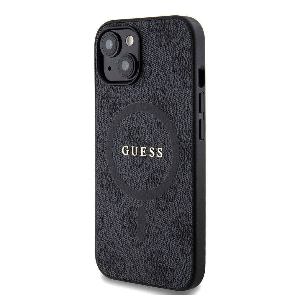 GUESS iPhone 14 Orjinal Lisanslı Magsafe Şarj Özellikli 4G Desenli Yazı Logolu Siyah Kılıf