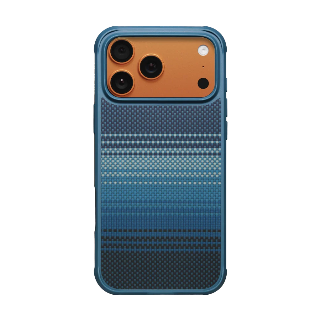 Apple iPhone 17 Pro Max Kılıf M-safe Şarj Özellikli Pitaka Tactile Woven Sunset-Moonrise Aramid Pro Guard Serisi Kapak Mavi