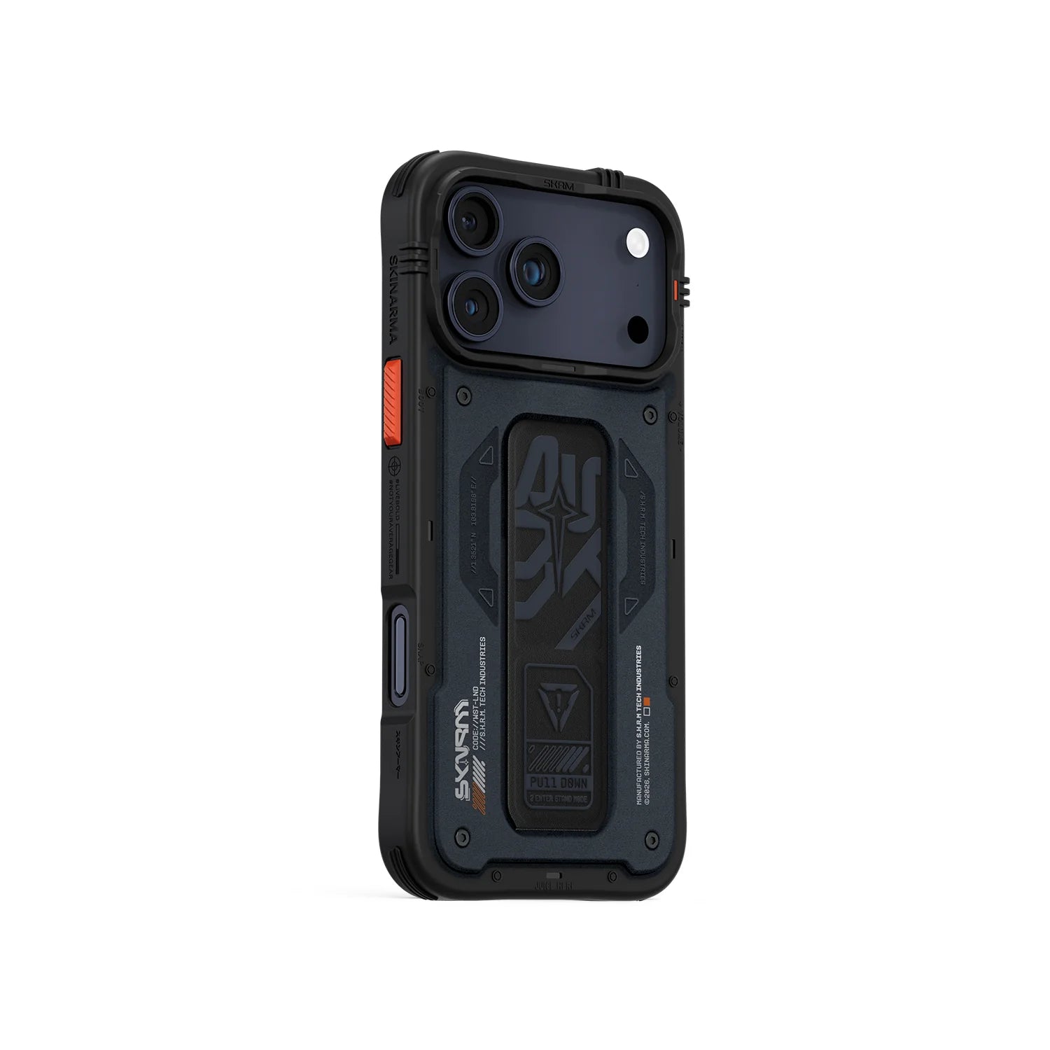 Apple iPhone 17 Pro Max Kılıf Desenli Airbag Tasarımlı Standlı Skinarma Aegis Kapak Lacivert