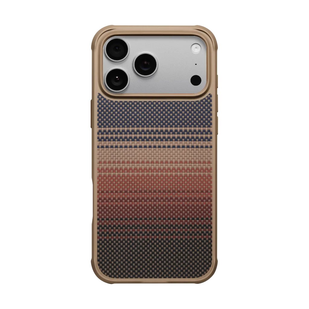 Apple iPhone 17 Pro Kılıf M-safe Şarj Özellikli Pitaka Tactile Woven Sunset-Moonrise Aramid Pro Guard Serisi Kapak Kahverengi