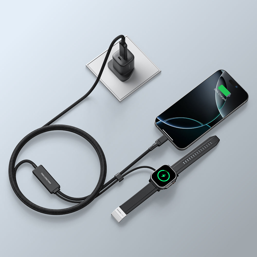 Amazingthing Thunder Pro 7X 100W Apple Watch Serisi Akıllı Saat Wireless 4in1 Type-C PD - Usb Hızlı Şarj Kablosu 1.5M Siyah