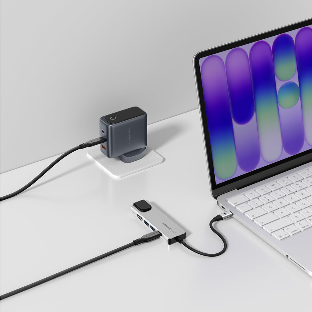 Amazingthing Thunder Pro RJ45 Type-c to HDTV 5 in 1 4K 60Hz Ethernet Dönüştürücü Adaptör Gri