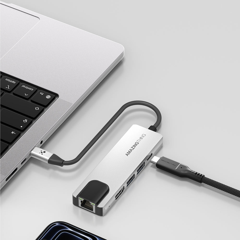 Amazingthing Thunder Pro RJ45 Type-c to HDTV 5 in 1 4K 60Hz Ethernet Dönüştürücü Adaptör Gri