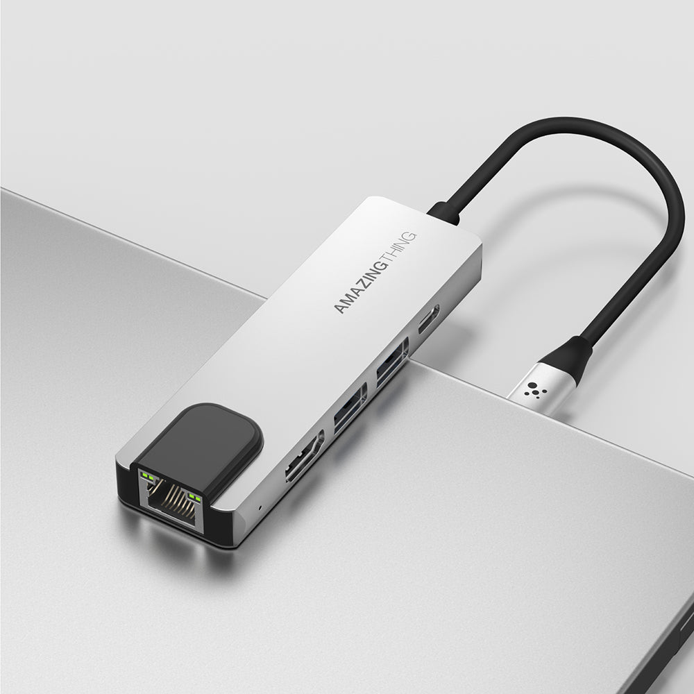Amazingthing Thunder Pro RJ45 Type-c to HDTV 5 in 1 4K 60Hz Ethernet Dönüştürücü Adaptör Gri