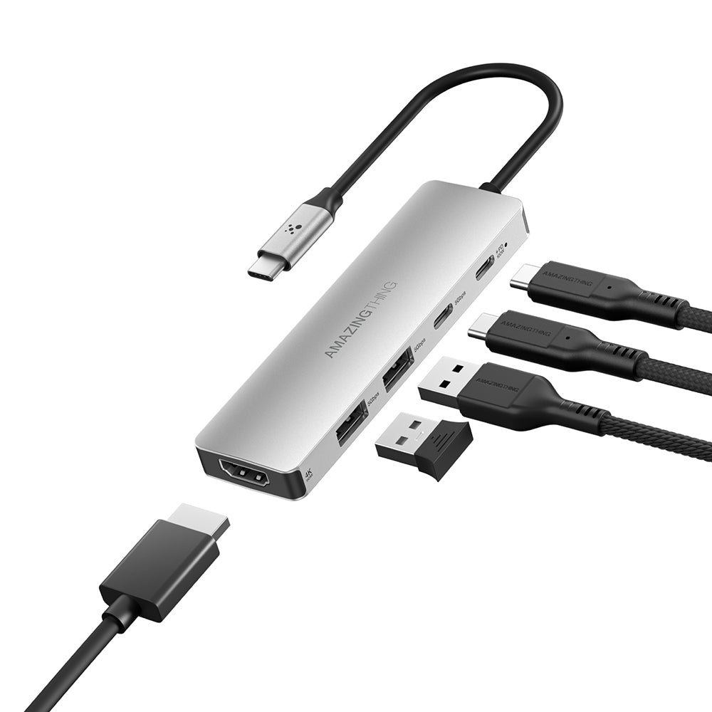 Amazingthing Thunder Pro Type-c to HDTV 5 in 1 4K 60Hz Dönüştürücü Adaptör Gri