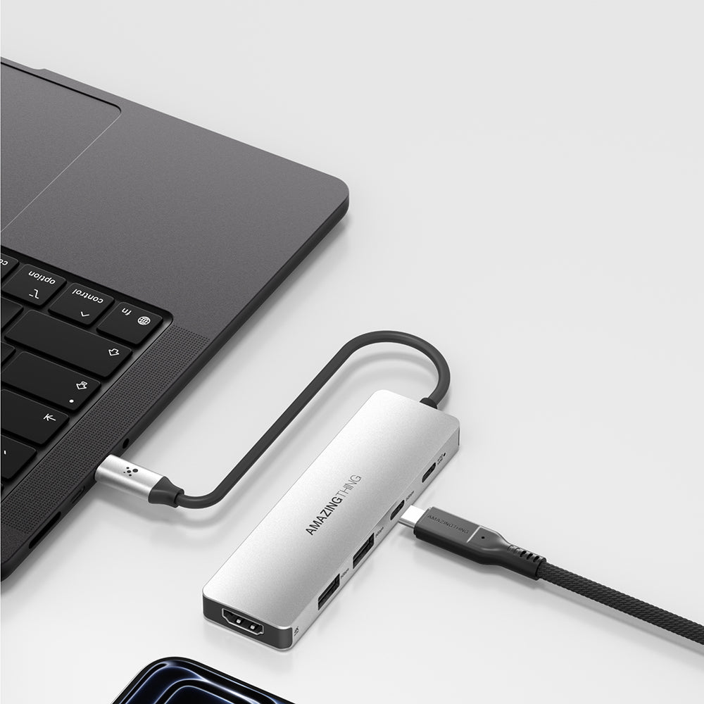 Amazingthing Thunder Pro Type-c to HDTV 5 in 1 4K 60Hz Dönüştürücü Adaptör Gri